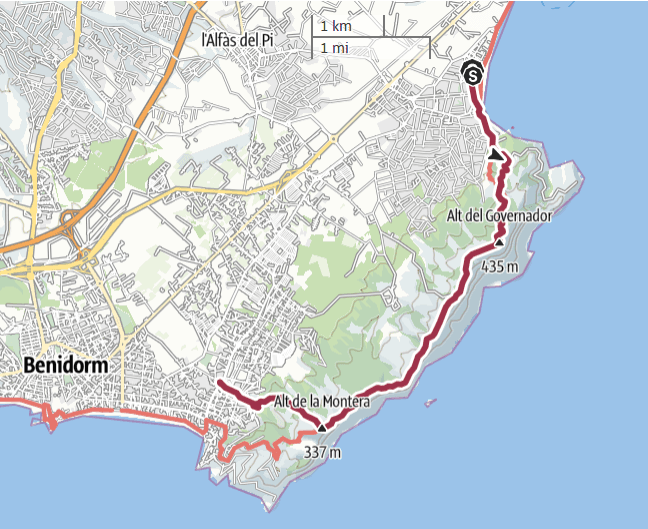 Hike van Alfas del Pi naar Benidorm over de kam langs de kliffen